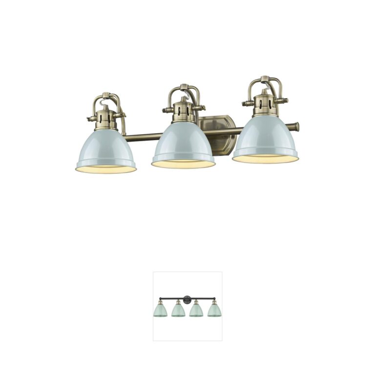 Golden Lighting Yep Duncan 3-Light Aged Brass Seafoam Vanity Light