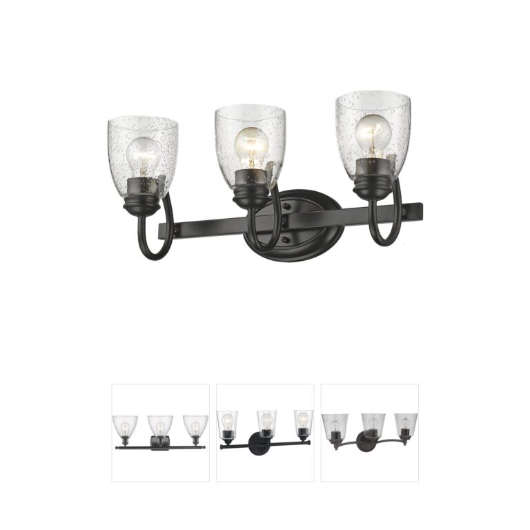 Golden Lighting Parrish 3-Light Matte Black Vanity with Seeded Glass