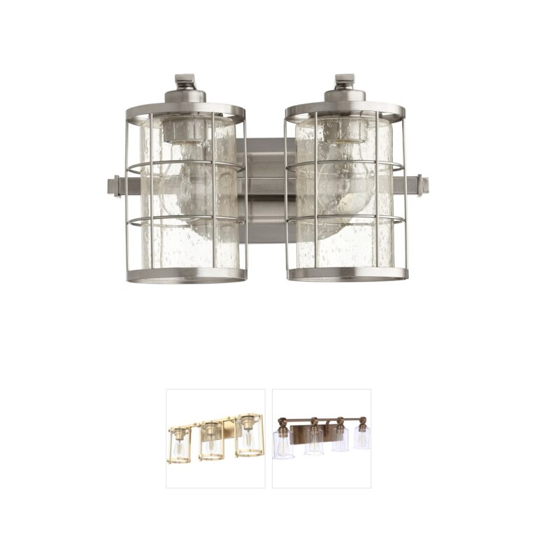 Quorum Ellis 2-Light Satin Nickel Vanity Light with Clear Seeded Glass