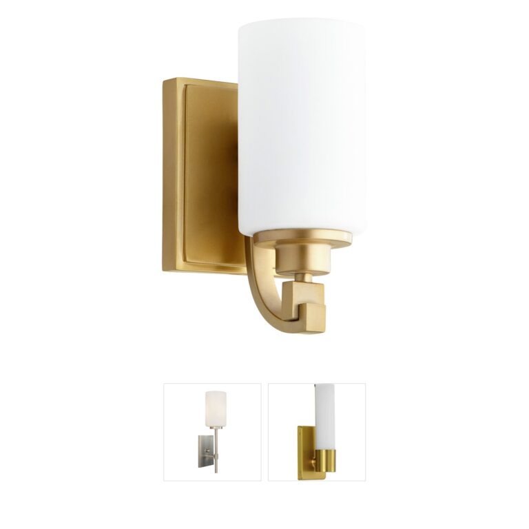 Quorum International Lancaster Aged Brass Wall Sconce with Satin Opal Glass
