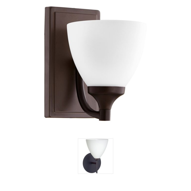 Quorum Enclave 1-Light Oiled Bronze Wall Sconce with Satin Opal Glass