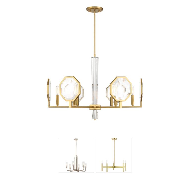 Savoy House Leighton 6-Light Warm Brass and Clear Crystal Chandelier