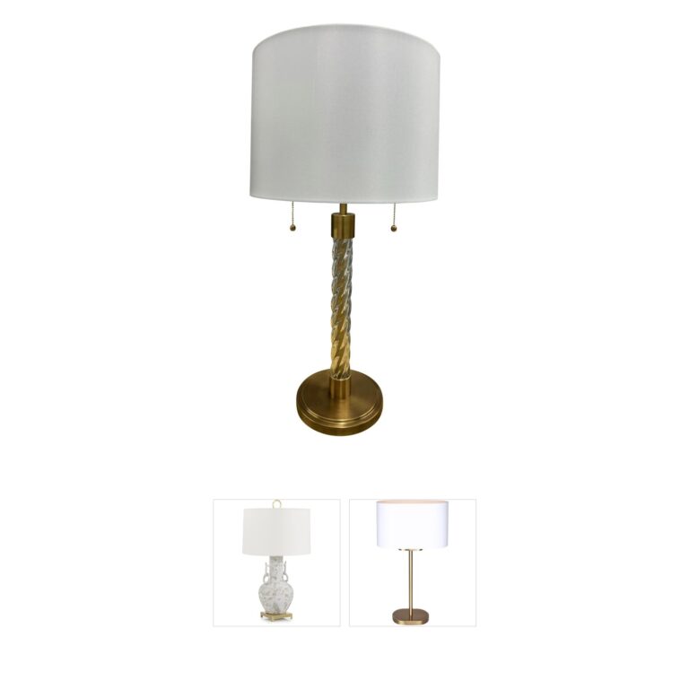 House of Troy Chloe Ornate Glass Column Table Lamp in Brushed Brass
