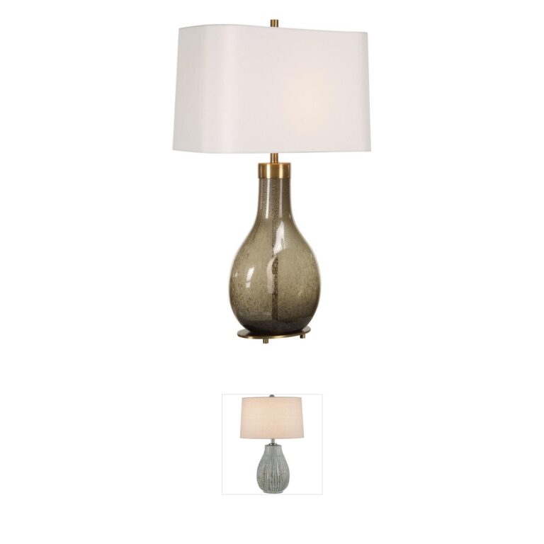 Uttermost Shyla Dark Moss Seeded Glass Table Lamp with Linen Shade