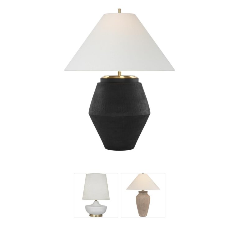 Visual Comfort Signature Collection Thomas O'Brien Aten Shadow Black Table Lamp with Linen Shade