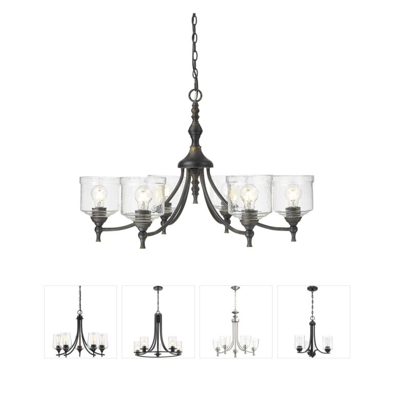 Golden Lighting Keating Antique Black Iron Hammered Water Glass Chandelier