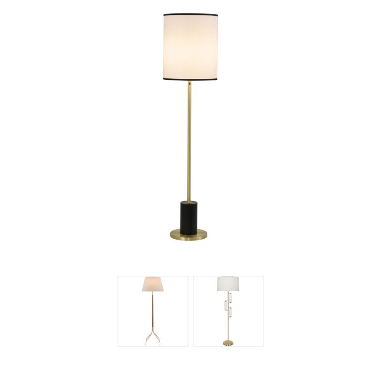 Bethel International Canada 2-Light Black & Satin Brass Metal and Linen Floor Lamp