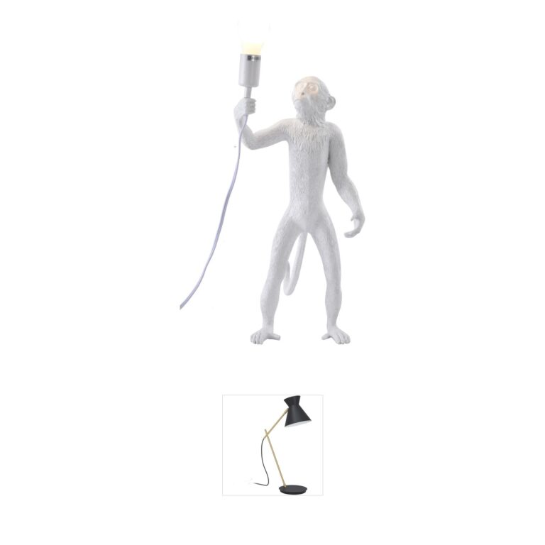 Bethel International Canada White Resin Monkey Table Lamp