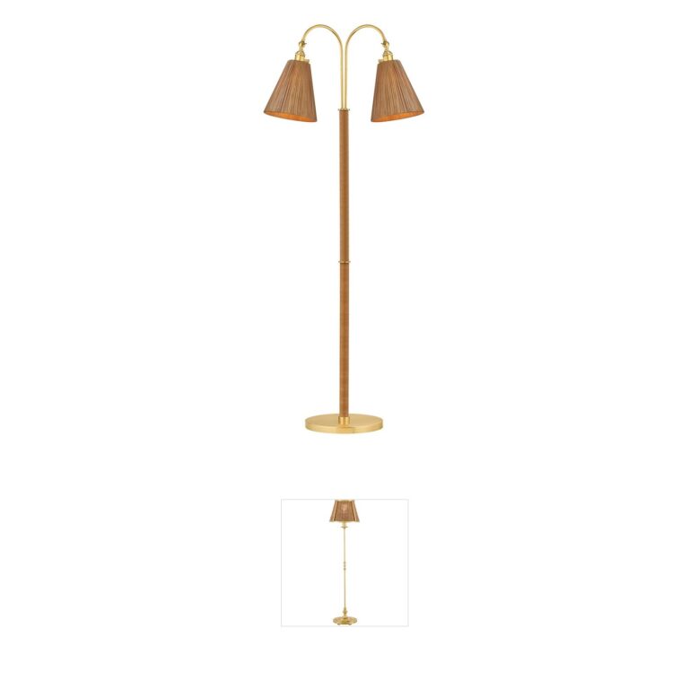 Hudson Valley Ruthin Aged Brass and Natural Rattan Floor Lamp