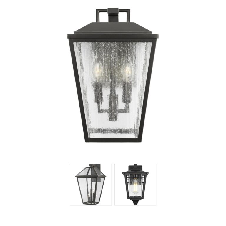 Visual Comfort Studio Collection Drew & Jonathan Kennewick Antique Bronze Outdoor Wall Lantern with Seeded Glass