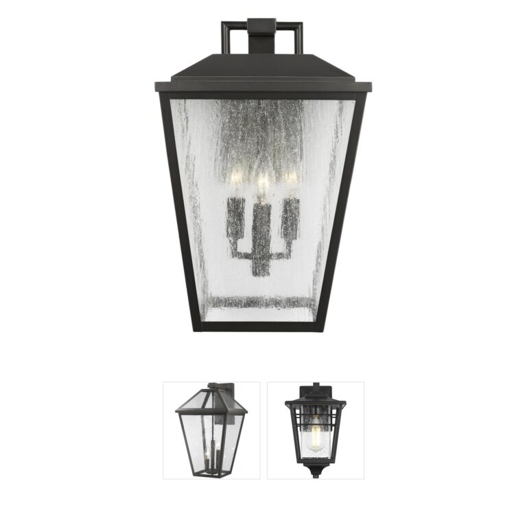 Visual Comfort Studio Collection Drew & Jonathan Kennewick Antique Bronze Outdoor Wall Lantern with Seeded Glass