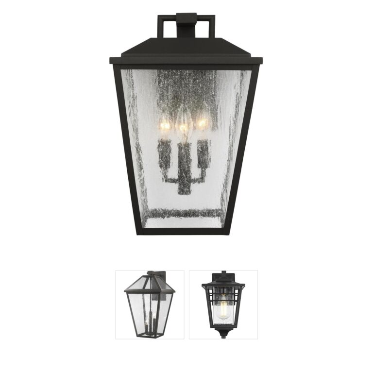 Visual Comfort Studio Collection Drew & Jonathan Kennewick Textured Black Outdoor Wall Lantern with Seeded Glass