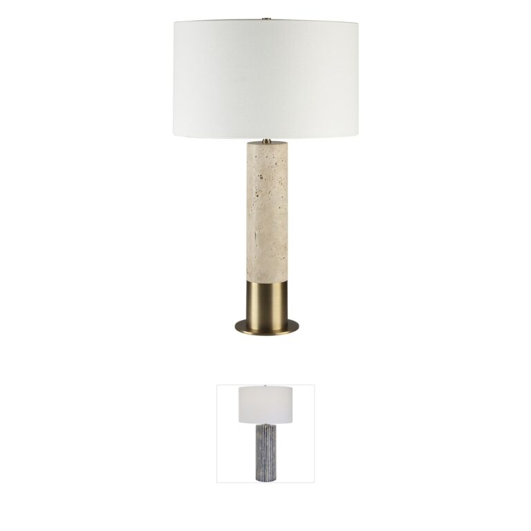 Renwil Amadora Travertine Table Lamp with Brass Accents
