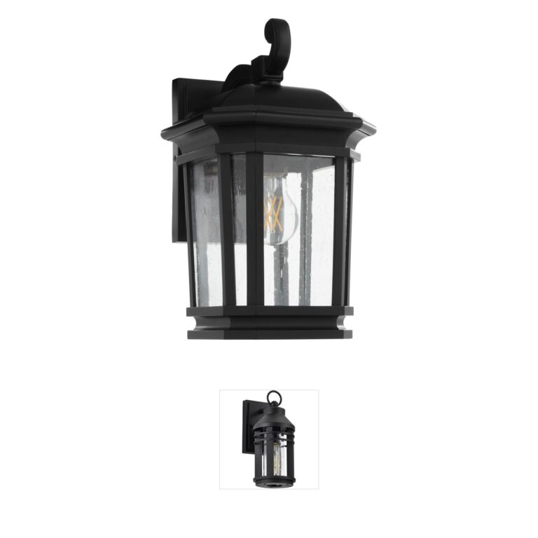 Quorum International Murphy Matte Black Outdoor Wall Lantern with Clear Seeded Glass