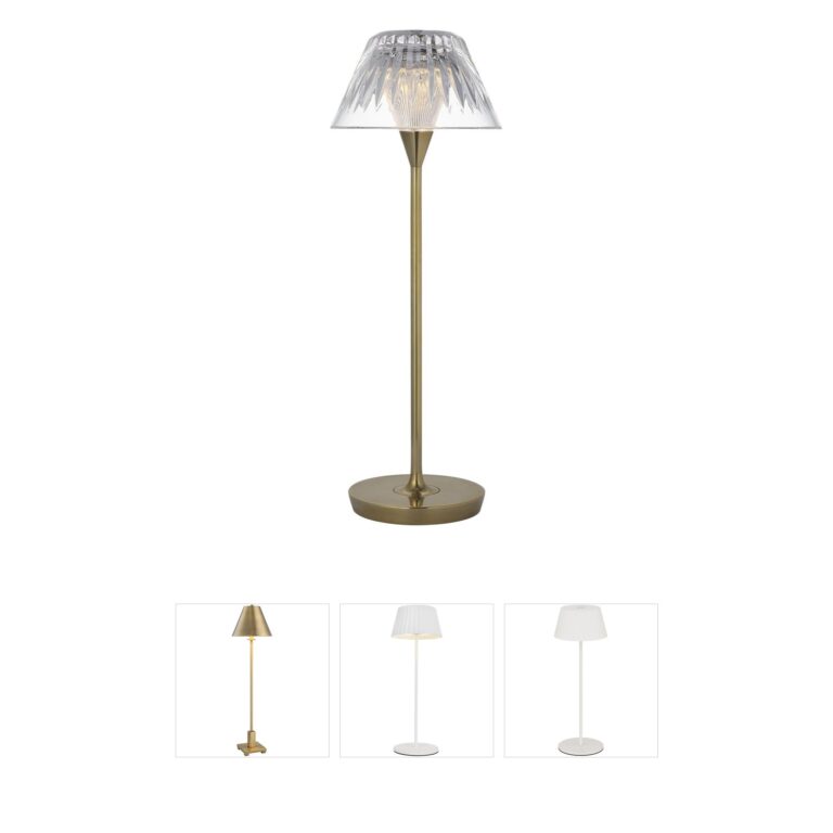 Visual Comfort Signature Collection Waterford Blaze Natural Brass Rechargeable Crystal Table Lamp