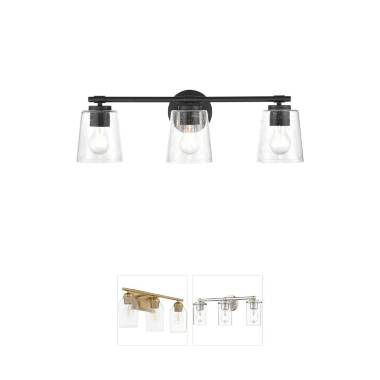 Millennium Lighting Matte Black 3-Light Vanity with Clear Seeded Glass