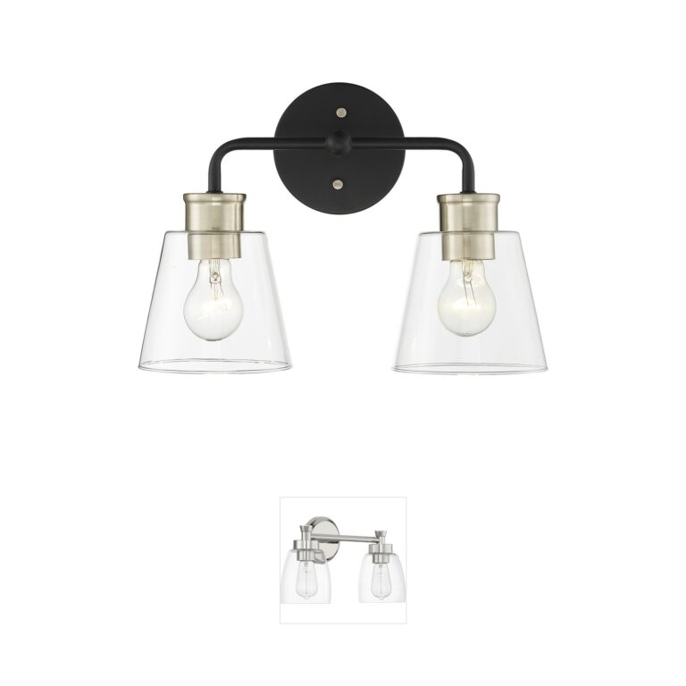 Millennium Lighting Cameron 2-Light Matte Black and Modern Gold Vanity with Clear Glass