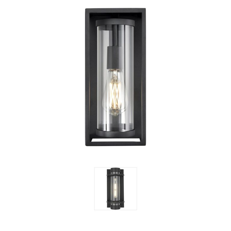 Millennium Lighting Caleb 12.5-Inch Textured Black Outdoor Wall Sconce with Clear Glass