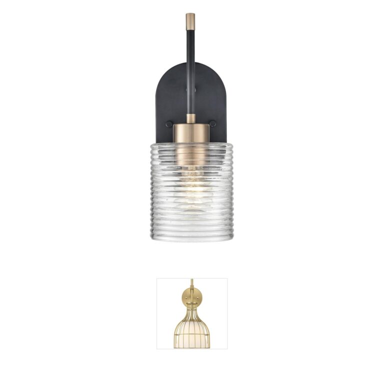 Millennium Lighting Renitta Matte Black/Modern Gold Ribbed Glass Wall Sconce