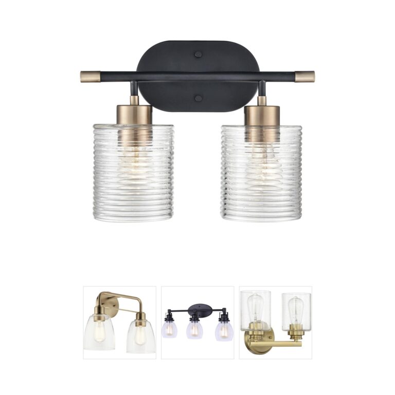 Millennium Lighting Renitta 2-Light Matte Black and Modern Gold Vanity with Clear Ribbed Glass