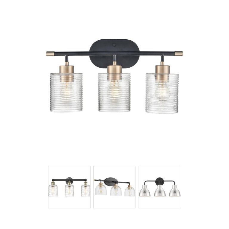 Millennium Lighting Renitta 3-Light Matte Black/Modern Gold Vanity with Clear Ribbed Glass