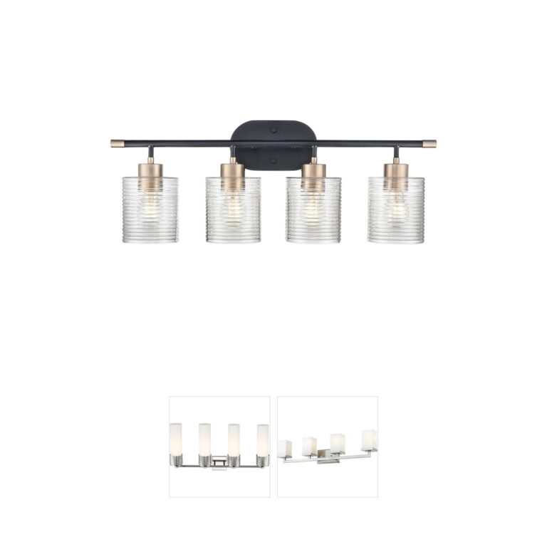Millennium Lighting Renitta 4-Light Matte Black and Modern Gold Vanity with Clear Ribbed Glass