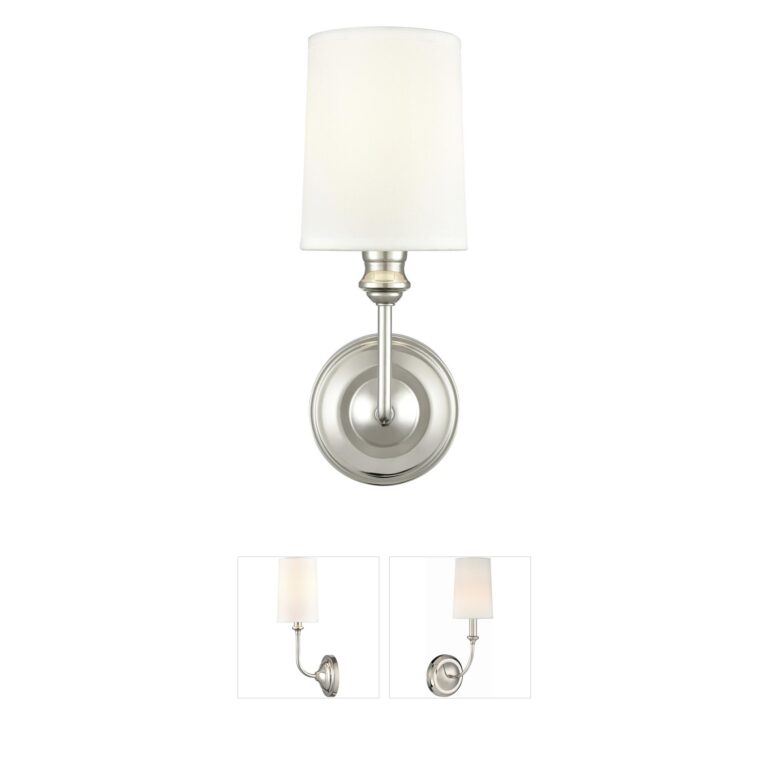 Millennium Lighting Leena 1-Light Polished Nickel Wall Sconce with White Fabric Shade