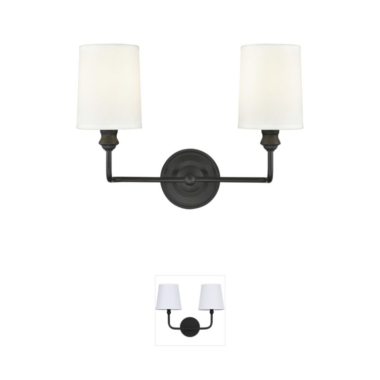 Millennium Lighting Leena 2-Light Matte Black Vanity with White Fabric Shades