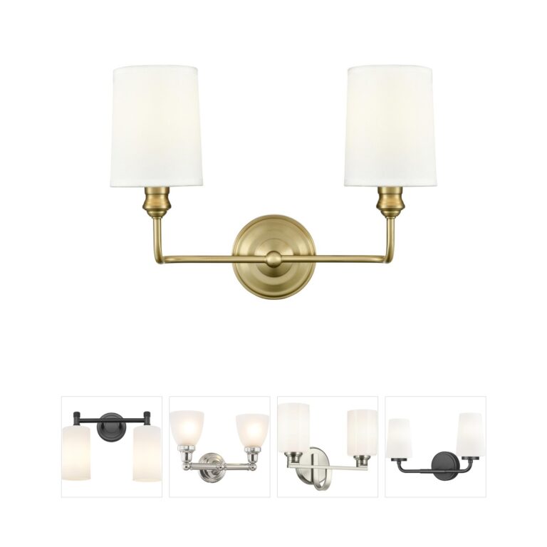 Millennium Lighting Leena 2-Light Vintage Brass Vanity with White Fabric Shades