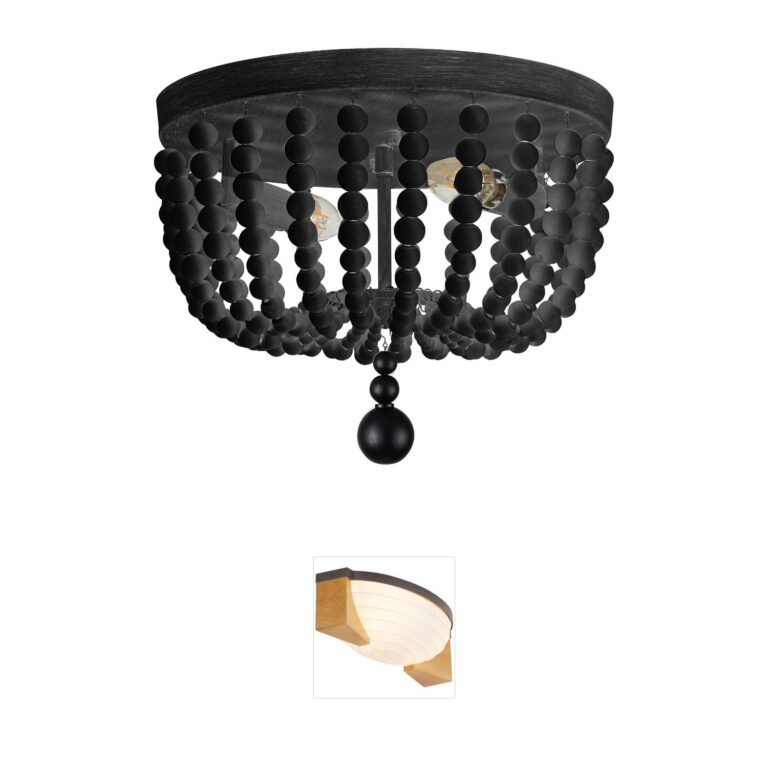 Dainolite Bridget Matte Black Wood Beaded Flush Mount