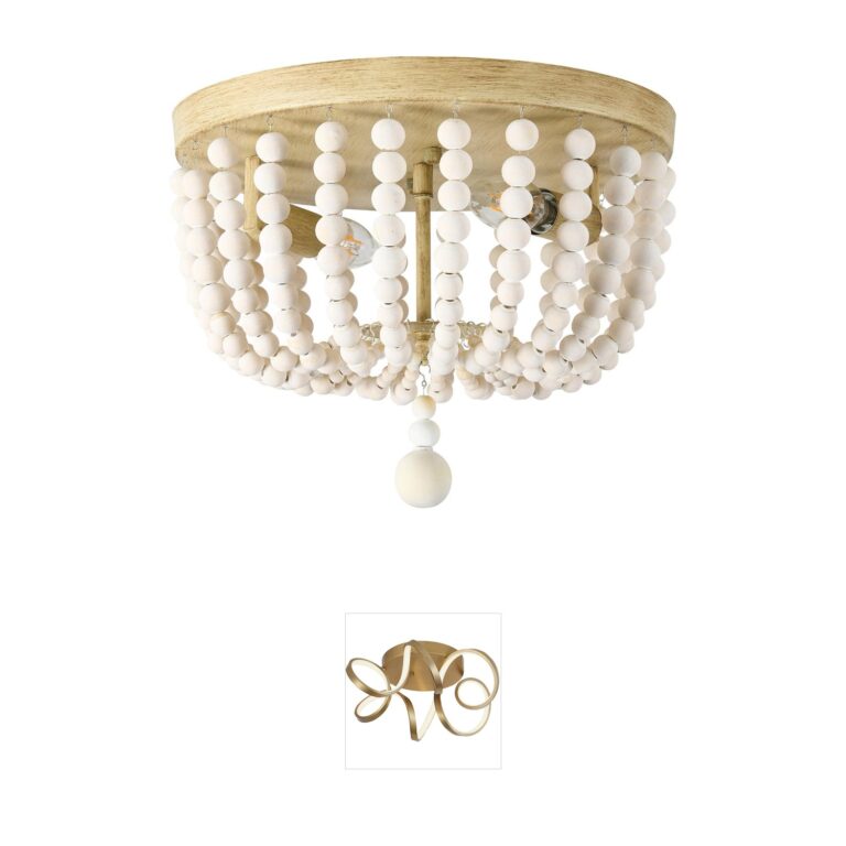 Dainolite Lighting Bridget Vintage White Wood Beaded Flush Mount