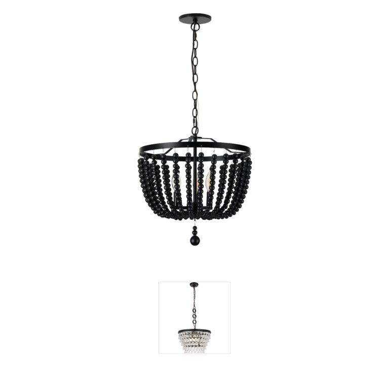 Dainolite Bridget 3-Light Matte Black Beaded Wood Pendant