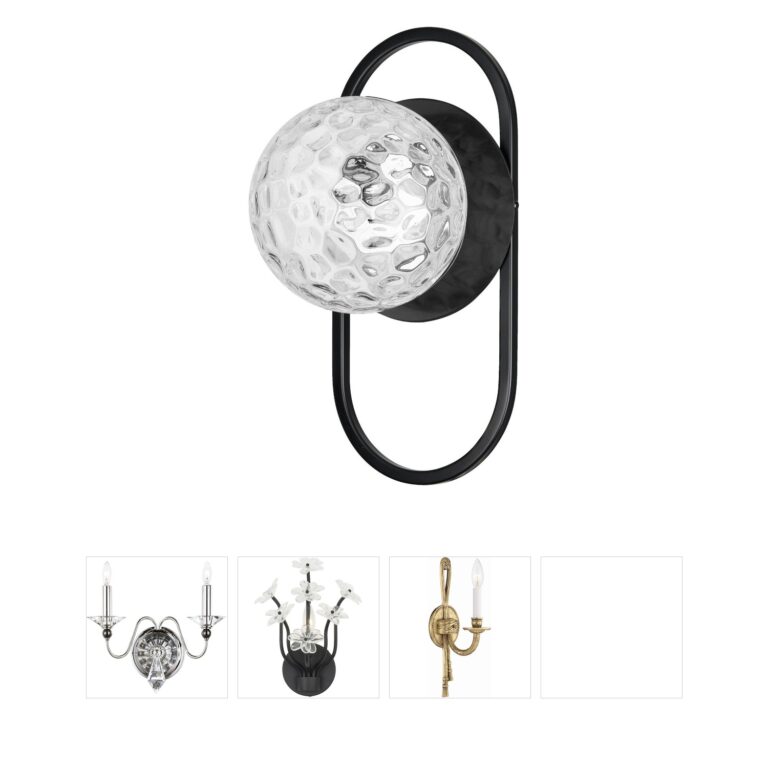 Dainolite Burlat Matte Black Wall Sconce with Hammered Clear Glass