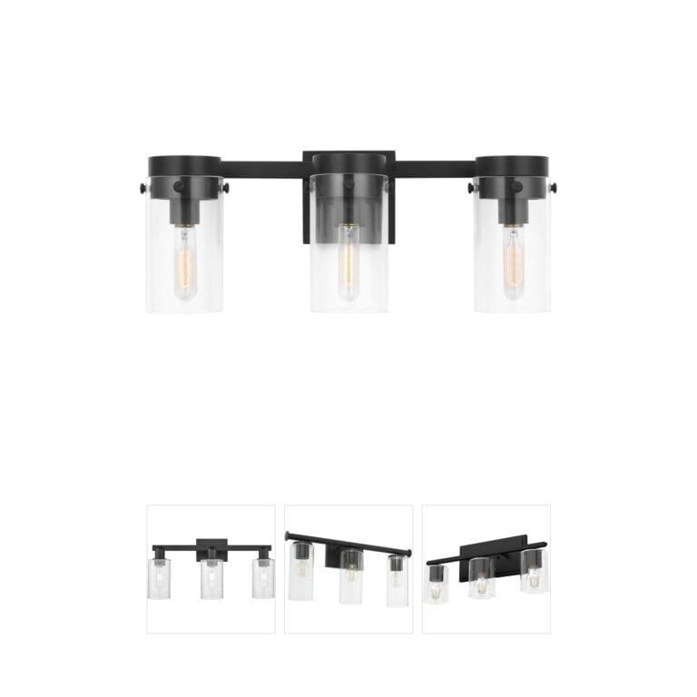 Visual Comfort Studio Collection C&M by Chapman & Myers Garrett 3-Light Aged Iron Cylindrical Glass Vanity Light
