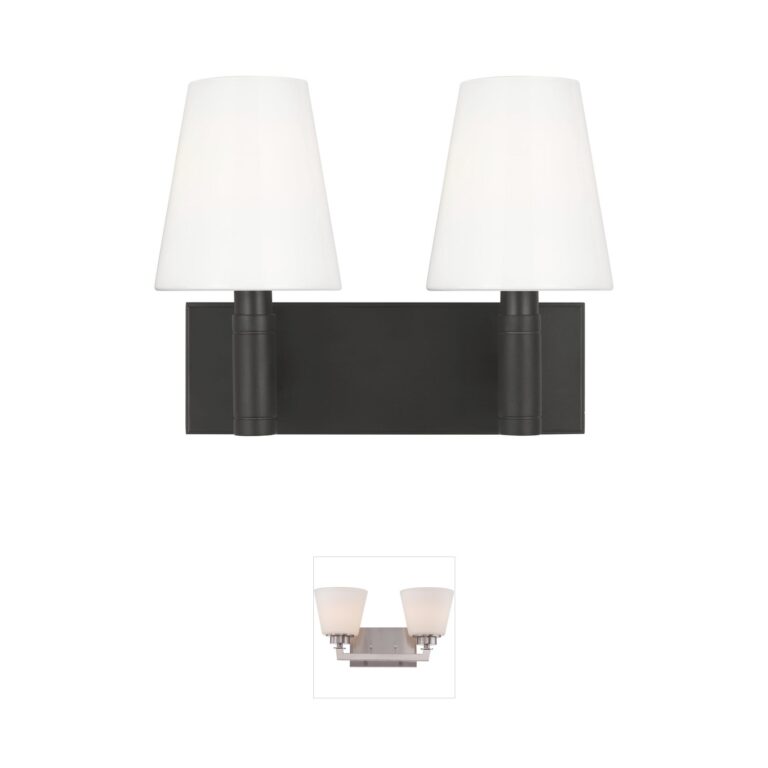 Visual Comfort Studio Collection TOB by Thomas O'Brien Beckham Classic Aged Iron 2-Light Vanity with Milk Glass