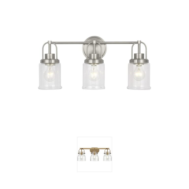 Visual Comfort Studio Collection Anders 3-Light Brushed Nickel Bath Vanity with Clear Glass Shades