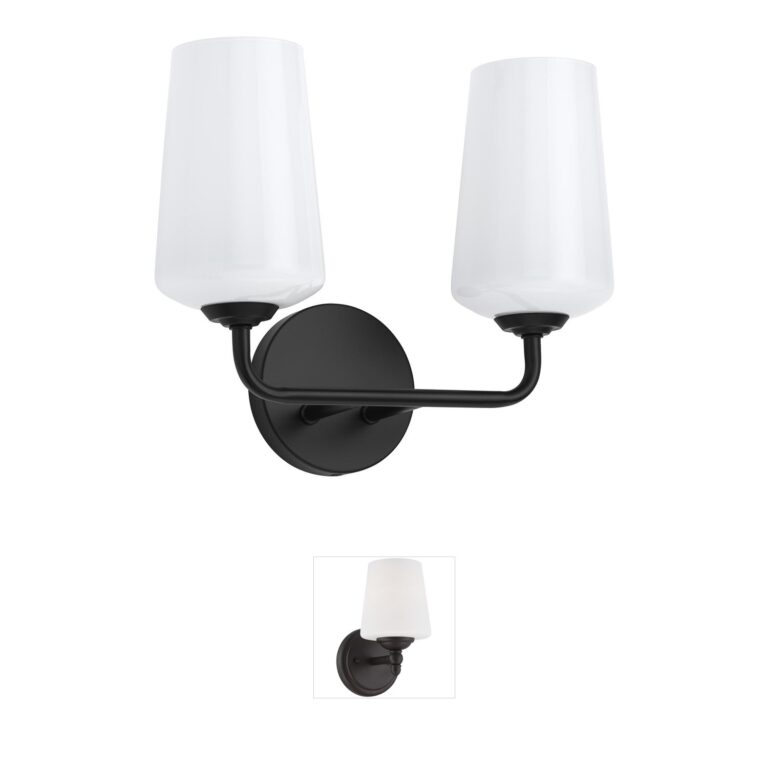 Progress Lighting Celino Black Steel 2-Light Vanity Light with White Glass