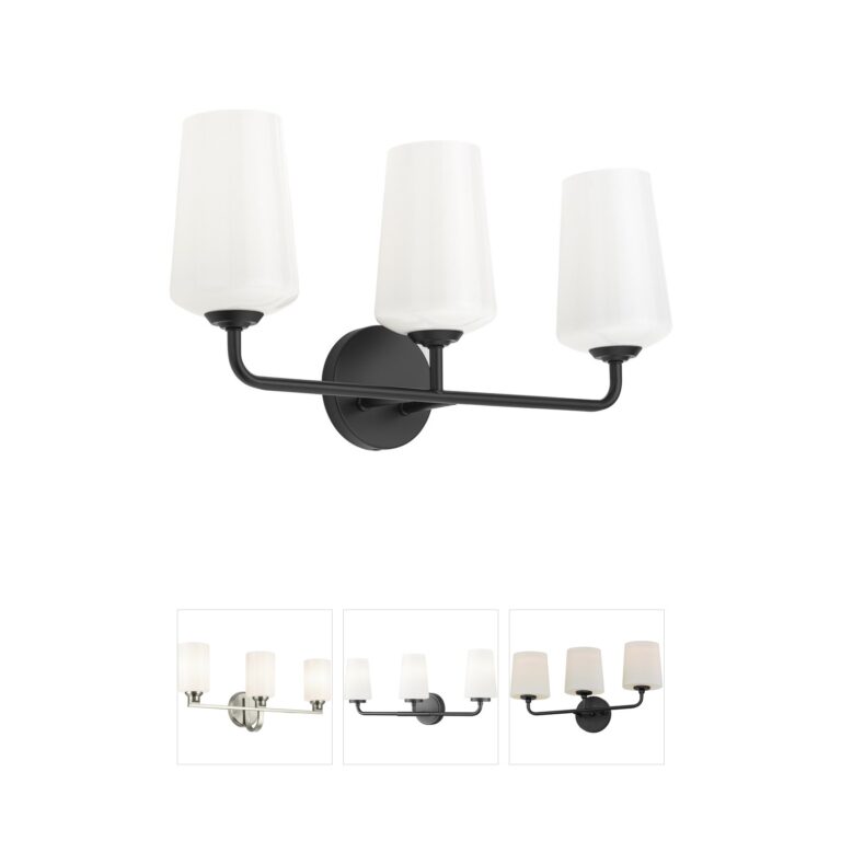Progress Lighting Celino 3-Light Black Vanity with White Glass