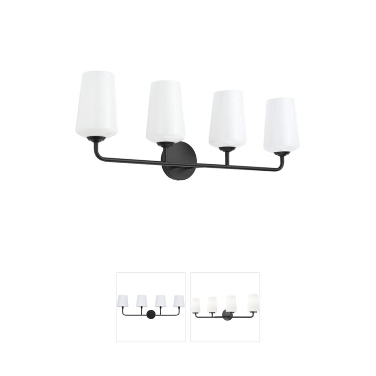 Progress Lighting Celino Black Steel 4-Light Vanity with White Glass Shades