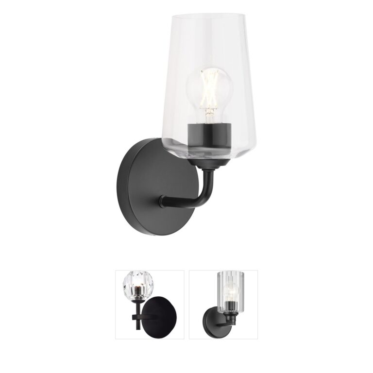 Progress Lighting Celino Black Steel Wall Sconce with Clear Glass
