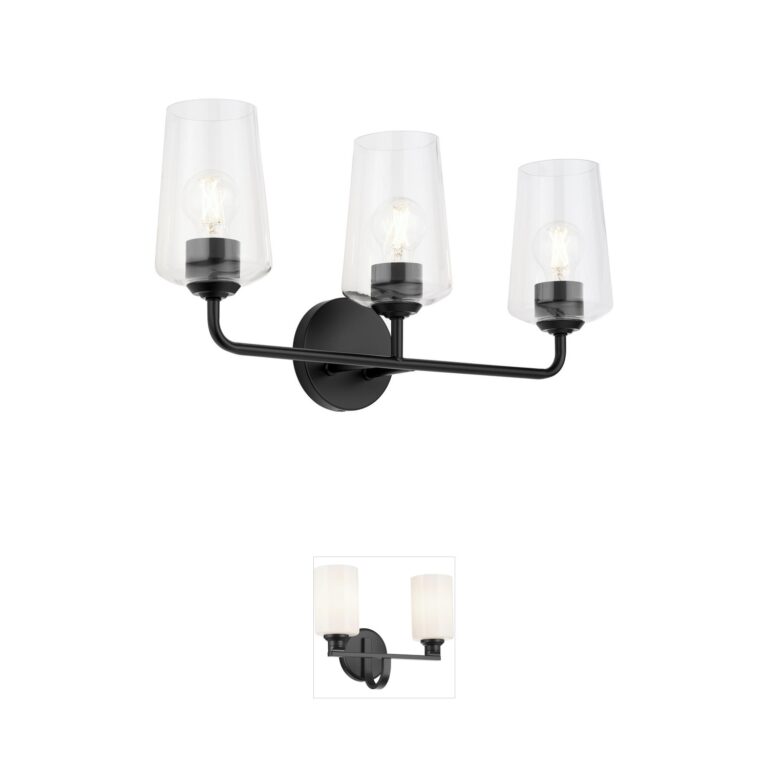 Progress Lighting Celino Black Steel 3-Light Vanity with Clear Glass Shades