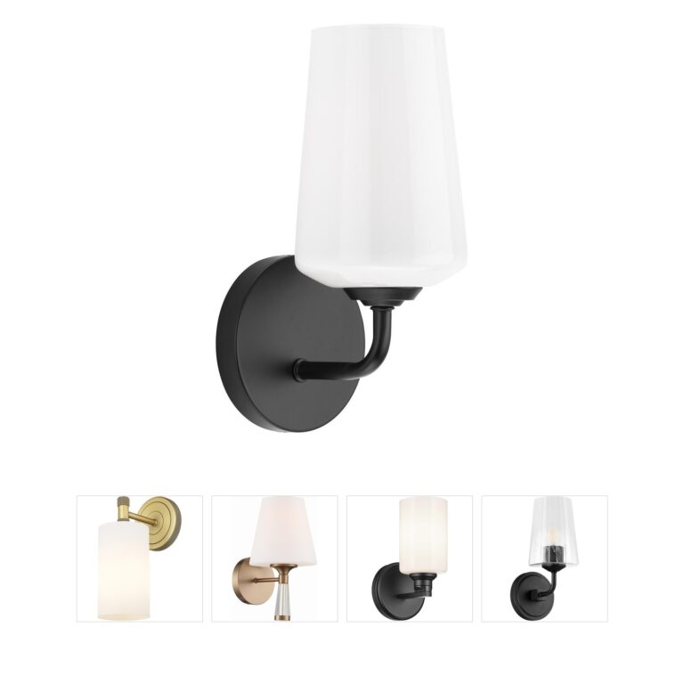 Progress Lighting Celino Black Steel Wall Sconce with White Glass