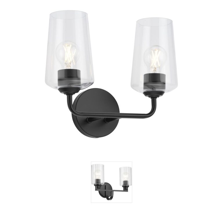 Progress Lighting Celino Black Steel 2-Light Vanity with Clear Glass Shades
