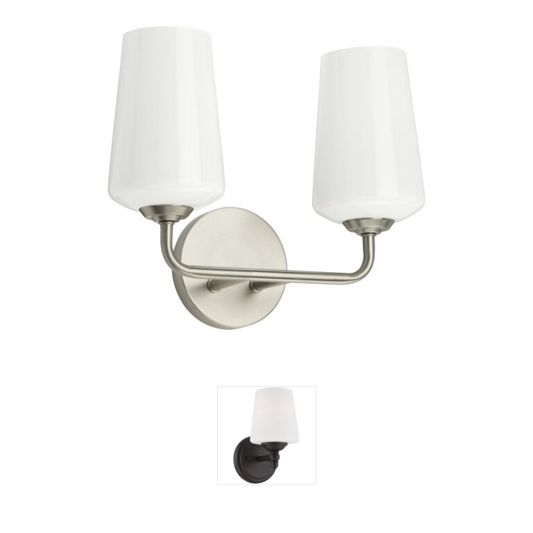 Progress Lighting Celino Two-Light Brushed Nickel Vanity with White Glass