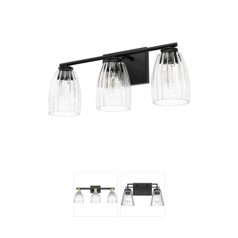 Hunter Rossmoor Matte Black Fluted Glass 3-Light Vanity Light