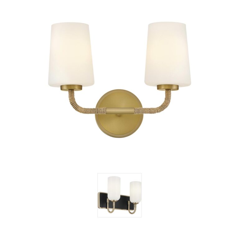 Lark Kline 2-Light Lacquered Brass and Natural Rattan Vanity Light