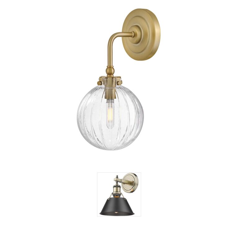 Hinkley Helene Lacquered Brass Single Light Sconce with Clear Ribbed Glass