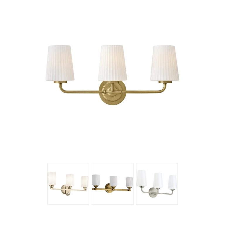 Hinkley McKenna 23-Inch 3-Light Vanity in Lacquered Brass with Pleated Etched Opal Glass
