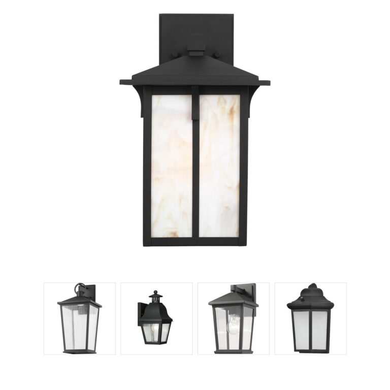 Generation Lighting Tomek Black Outdoor Wall Lantern with Champagne Glass
