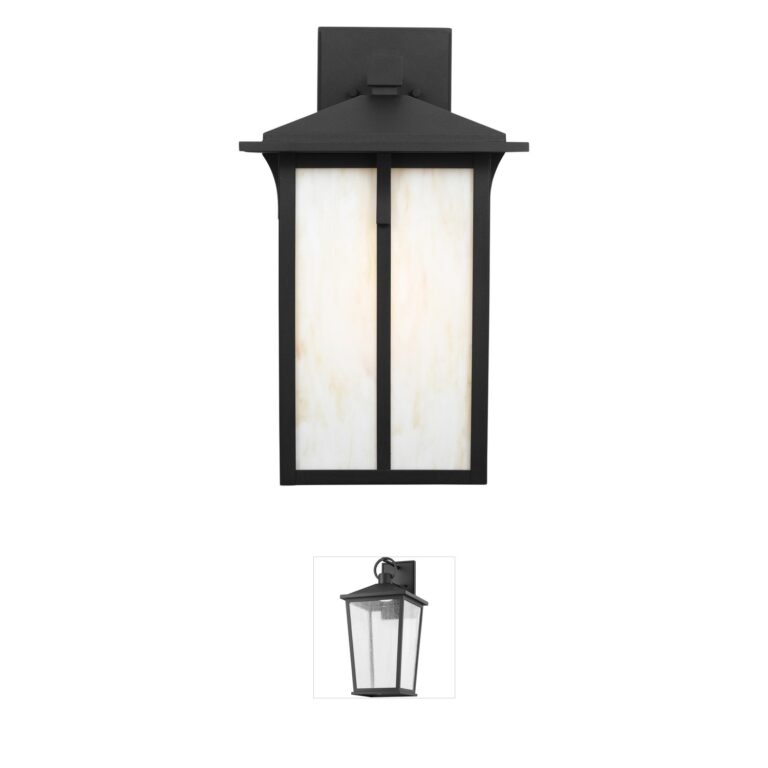 Generation Lighting Tomek Black Outdoor Wall Lantern with Champagne Glass